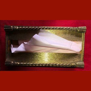 VINTAGE GOLD TONE VANITY TOP TISSUE BOX TWISTED TASSELS MOTIF